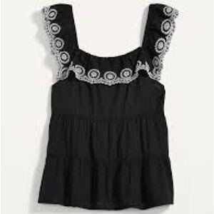 Old Navy Sleeveless Ruffled Tiered Embroidered Clip-Dot Swing Blouse
